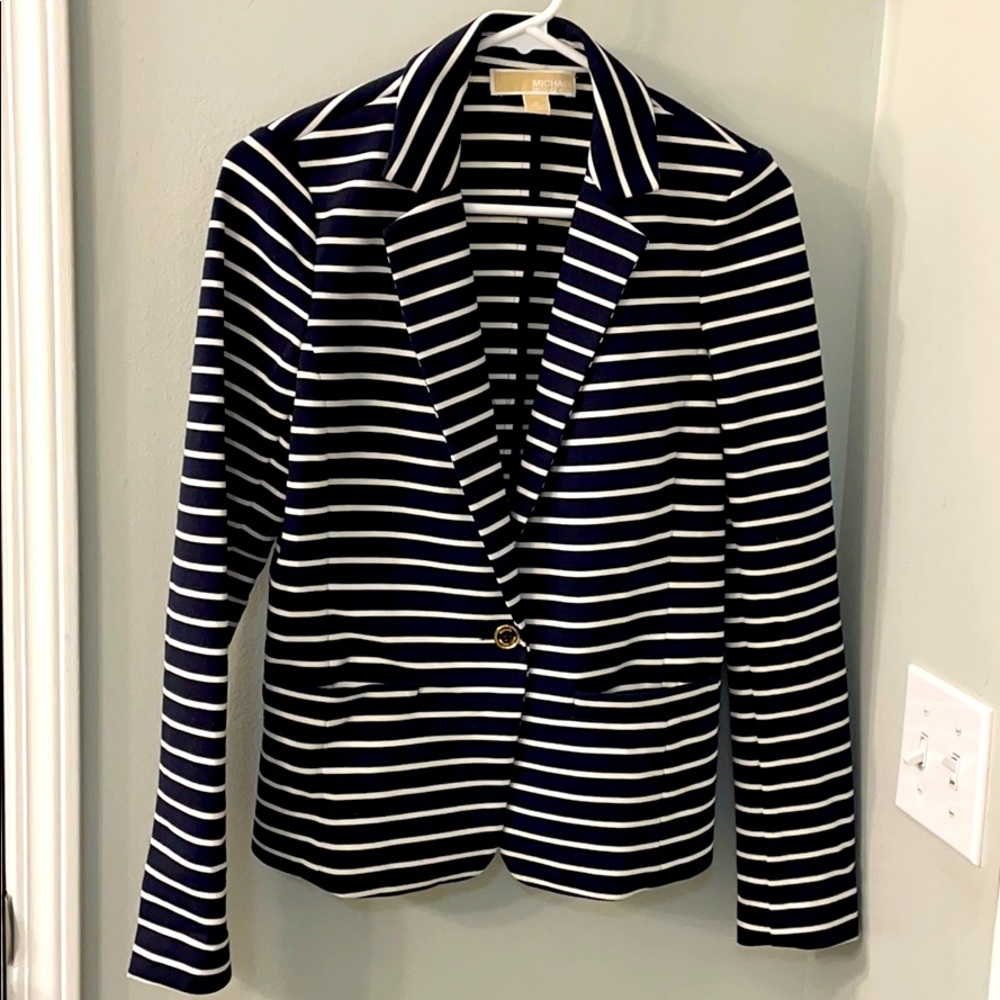 MICHAEL Micheal Kors Navy Striped Ponte Blazer